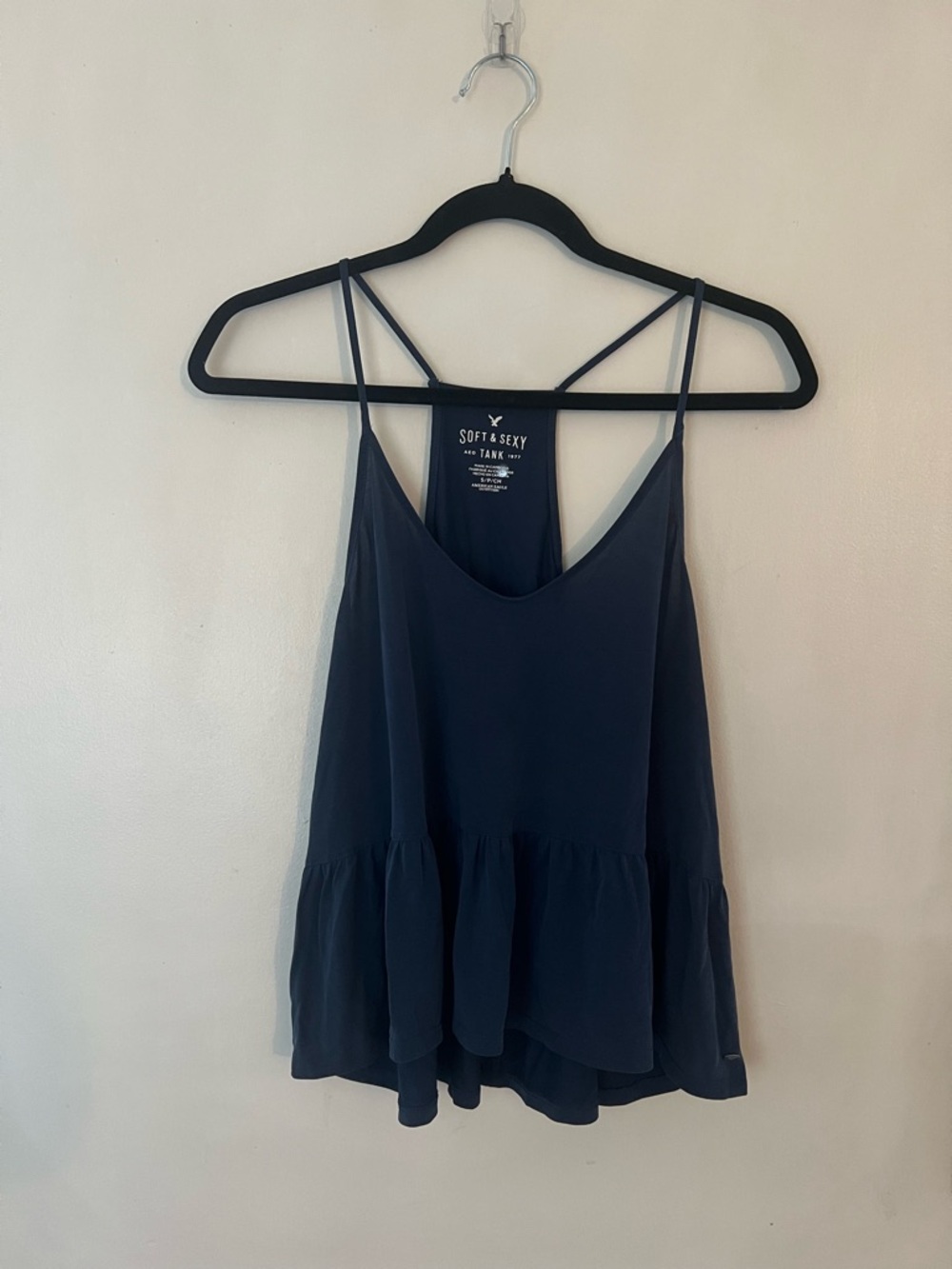 American Eagle Outfitters Navy Ruffle-Hem Tank